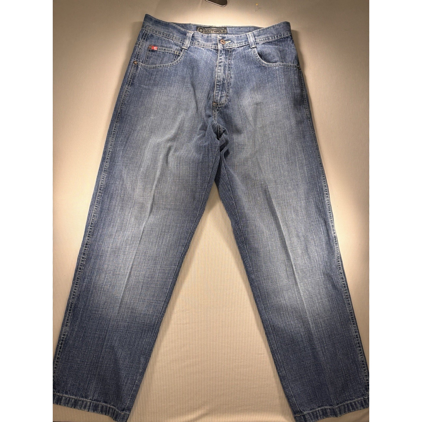Y2k Grunge 2000s Vtg. Baggy Straigt Leg Southpole Blue Red Tab Jeans Emo 36x31
